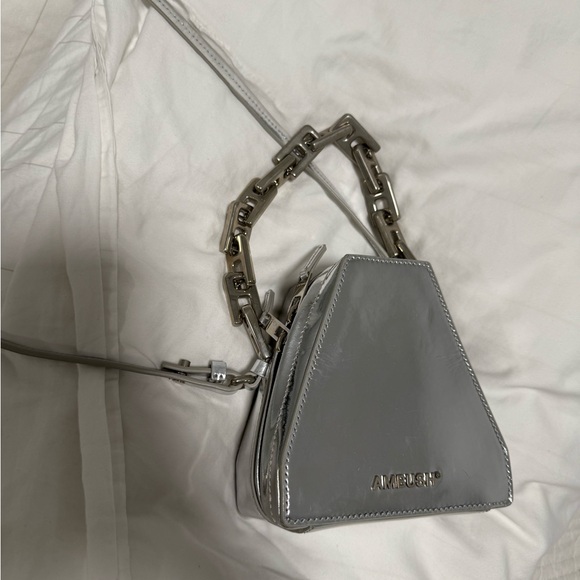 RARE Ambush SILVER Small Tri Tote Leather Crossbody Bag with Silver Chain - Picture 4 of 9